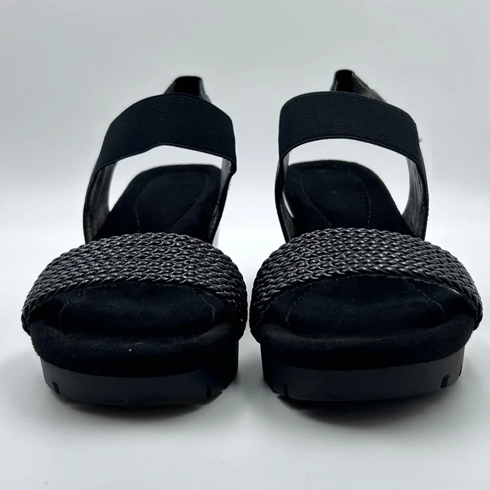 Bandolino Mateja Sandals Womens 9.5‎ Black Woven Patent Wedge Platform Lug Sole